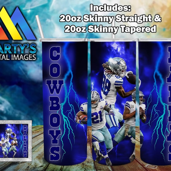 Cowboys Blue Lightning, Wrap 20oz Straight and Tapered 300 dpi Digital Download Sublimation File