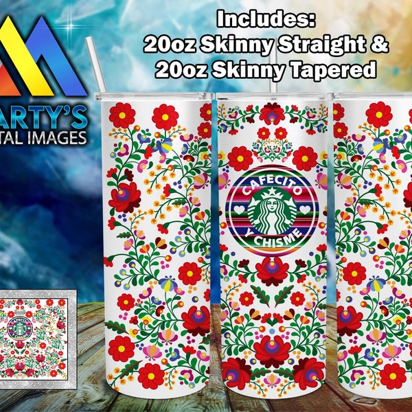 Cafecito y Chisme Red Flowers, Wrap 20oz Straight and Tapered 300 dpi Digital Download Sublimation File