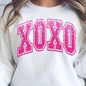 Pink Xoxo PNG, Glitter Valentines Shirt PNG, Valentinstag Sparkle PNG, Xoxo Faux Sequin, Retro Amor Liebe Glitter Sublimation Download