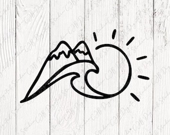 Mountain and Ocean Wave SVG, Sun Wave PNG, Beach svg Decal, Traveler Cut File, Car Decal Sticker, Minimalist Mountain SVG, Digital Download