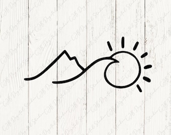 Mountain Ocean Waves Sun SVG PNG, Cricut Cut File, Silhouette, Beach, Summer, Sunrise, Digital Download, Mountain Sun Clipart PNG