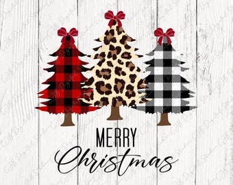 Albero di Natale PNG, Camicia di Natale di sublimazione, Clipart di Natale, File di taglio SVG, Leopardo, Ghepardo, Buffalo Plaid Download digitale