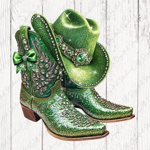 Grünes Cowgirl Stiefel Hut PNG, Western Sublimation DTF, Bling Cowboy Stiefel, Schwarzes Cowgirl Shirt, Kappa Delta,Trailride, Mai Geburtstag Download