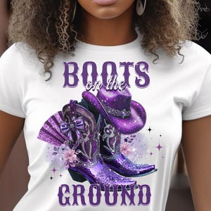 Lila Cowgirl-Stiefel und Hut PNG, Stiefel auf dem Boden Clack Fan Sublimation, Western Bling Floral Glitter Cowboy Clipart Digital Download