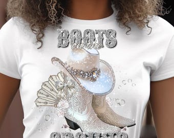 Witte cowgirl laarzen hoed PNG, Boots on the Ground Clack Fan, zilveren strass laarzen, bling sublimatie ontwerp digitale download voor shirts