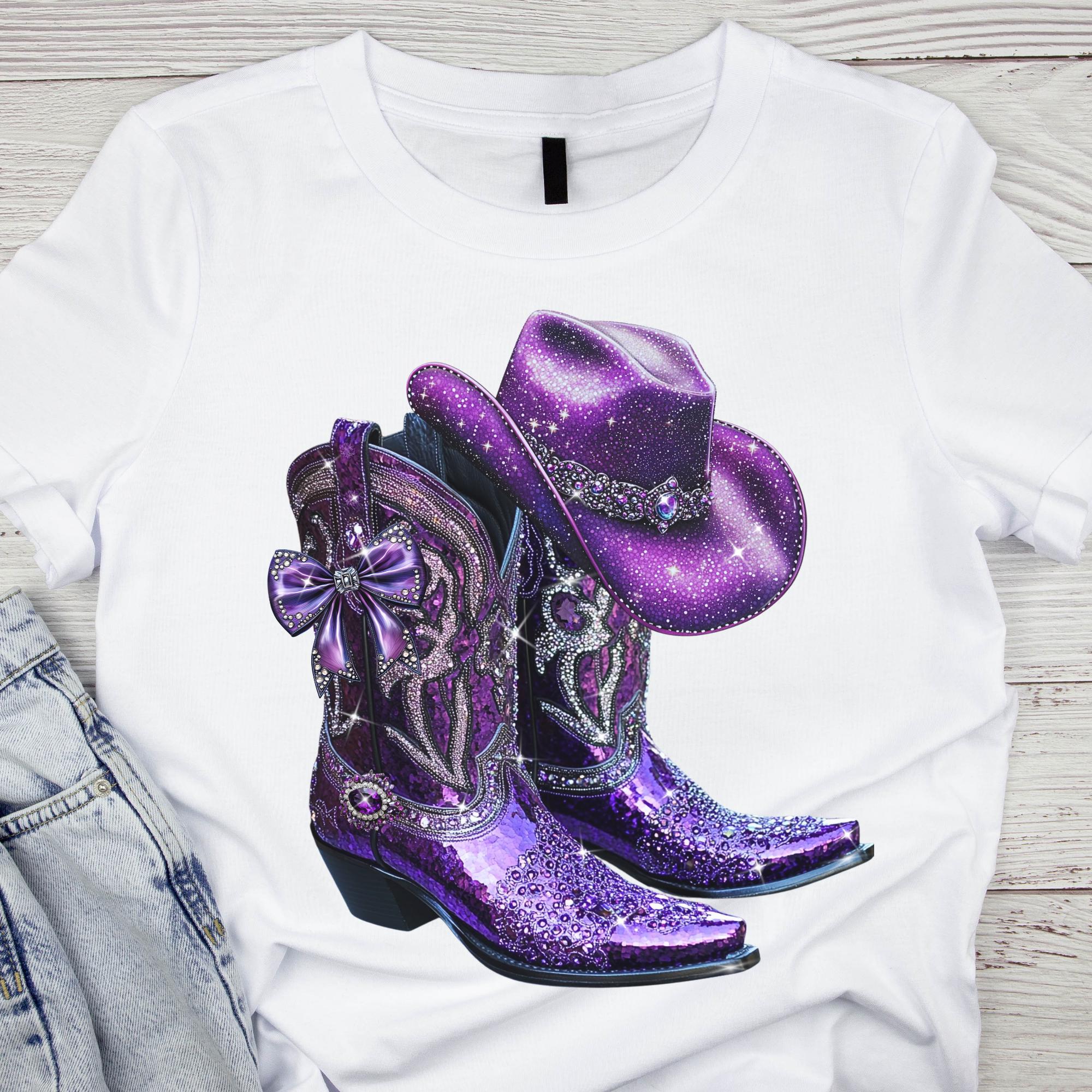 Boot On The Ground Rhinestone Heat Transfer | Cowboy Hat & Boots Iron-on Decal For T-Shirts, Clothing, Bags DIY