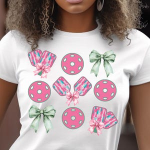 Pickleball Coquette PNG, Pink Paddle & Green Bow Sublimation, Cute Girly Sports DTF Transfer Design, Pickleball PNG, Shirt Digital Download
