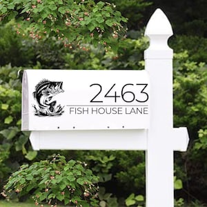 カスタム ベース メールボックス デカール SVG、魚のメールボックス、お父さんへのプレゼント、住所ビニール デカール SVG、Cricut カット ファイル、家番号ステッカー、デジタル ダウンロード
