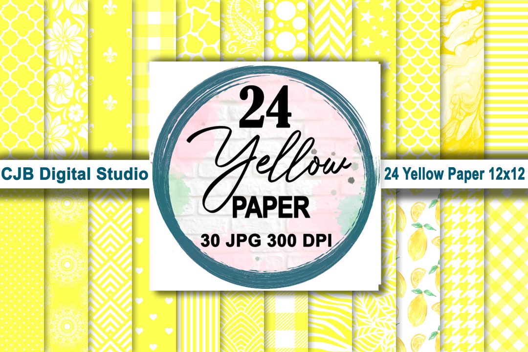 Yellow Paper Design Patterns Yellow and White Digital Paper, Seamless Pattern, 24 Designs, Scrapbook ...