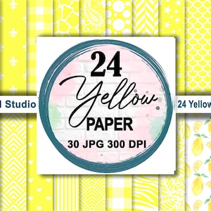 Yellow and White Digital Paper, Seamless Pattern, 24 Designs, Scrapbook Paper, Yellow Sublimination, INSTANT DOWNLOAD 12X12