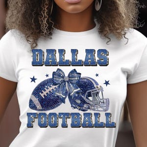 Dallas Football Glitter PNG, Blue Sparkle Helmet with Bow, Rhinestone Texas Game Day Mom Sublimation, DTF Transfer, Tshirt Digital Download