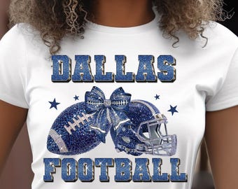 Dallas Football Glitter PNG, Blue Sparkle Helmet with Bow, Rhinestone Texas Game Day Mom Sublimation, DTF Transfer, Tshirt Digital Download
