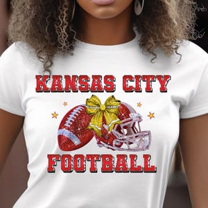 Kansas City Football Glitter PNG, Red Sparkle Helmet & Bow, Rhinestone Chiefs Game Day Mom Shirt Design, Digital Download Sublimation DTF