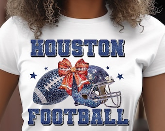 Houston Football Glitter PNG, Red Bow Sparkle Helm Strassball, Texans Game Day Mom Shirt Design, DTF Sublimation Digital Download