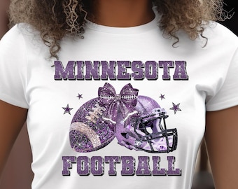 Minnesota Football Glitter PNG, Purple Sparkle Helmet & Bow, Rhinestone Vikings Game Day Mom Shirt Design, Sublimation DTF Digital Download