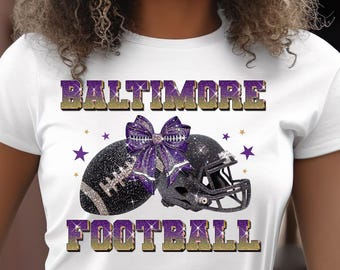 Baltimore Football Glitter PNG, Purple Sparkle Helmet & Bow, Rhinestone Game Day Mom Sublimation PNG, Ravens Digital Download DTF Transfer