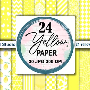 Yellow Digital Paper Bundle, Seamless Paper, Yellow and White Scrapbook Paper, Yellow Patterns, Set of 24, INSTANT DOWNLOAD 12X12