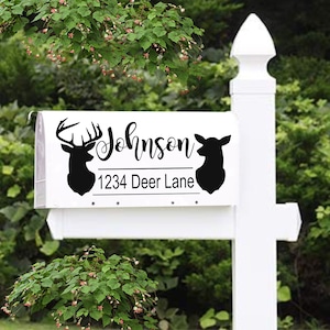 Boîte aux lettres cerf SVG, nom de famille personnalisé SVG, adresse postale, numéros de maison, tête de cerf, fichier de coupe, Silhouette, faune, biche, téléchargement numérique