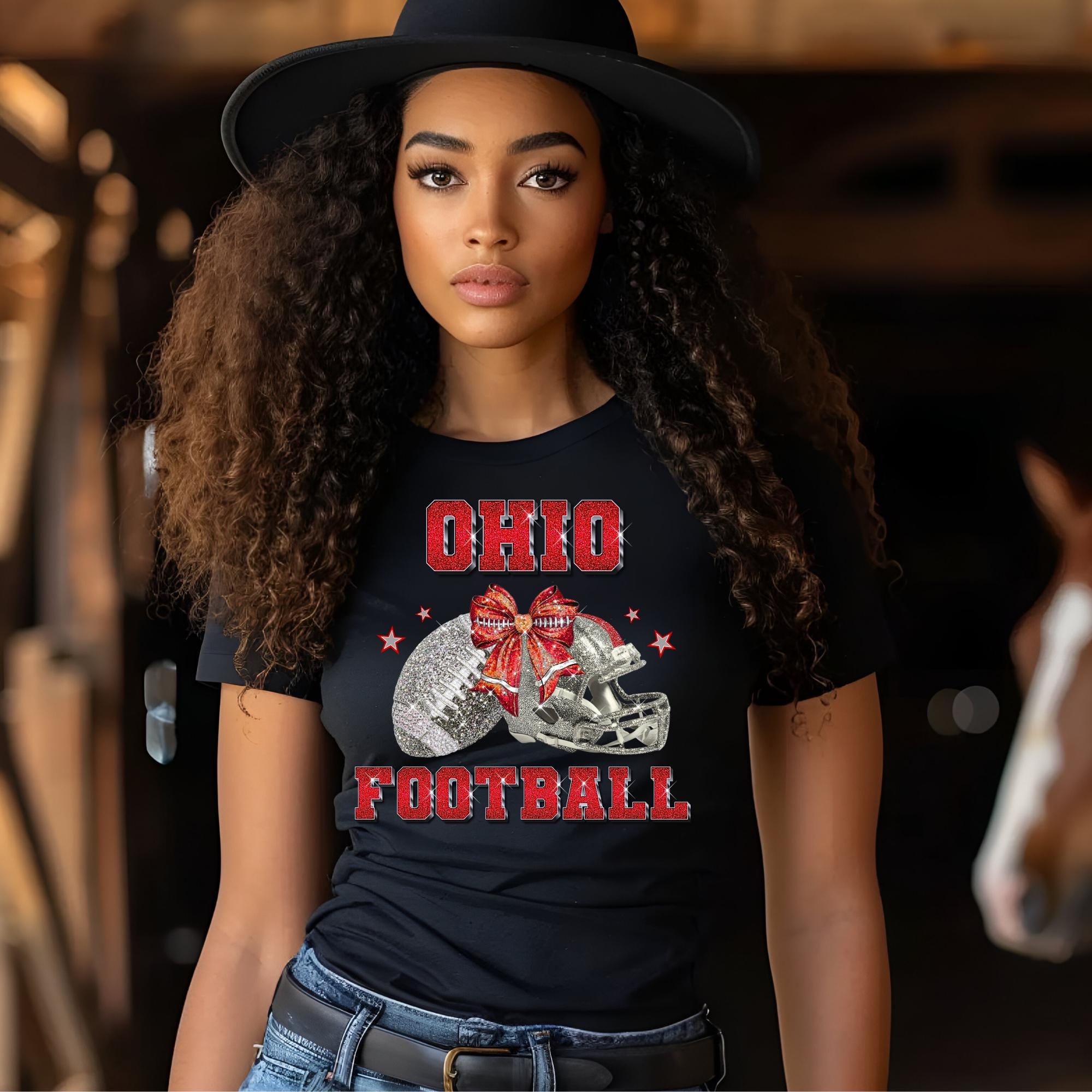 Ohio State Rhinestone Transfer Ohio State Football Glitter PNG, Red Sparkle Helmet & Silver Bow ...
