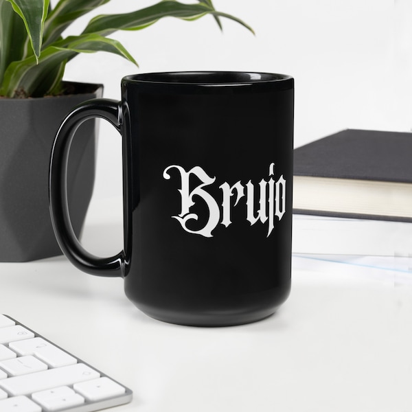 BRUJO Black Glossy Mug, 11oz or 15oz, Double-Sided Brujo, or Personalized Mug, Coffee Mug, Witch Mug, Halloween, Latin Mug