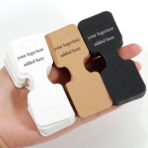 Personalice su logotipo, tarjetas de presentación de collares plegables con texto Tarjetas de presentación de pulsera personalizadas para pulseras, coleteros y diademas (3,5 cm x 9 cm)