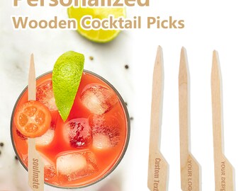 Personalized Wooden Cocktail Garnish Picks, Engraved Name Wood Paddle Skewers, Custom Text Food Picks, Kabob Skewers, BBQ Skewer for Outdoor