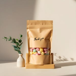 Kraft Stand-Up Pouches with Clear Window - 50 Pack | Reusable Zip Lock, Waterproof & Heat-Sealable Bags for Food Storage, Packaging,  Gifts