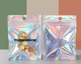 Custom Resealable Holographic Color Bags, Shiny bags, Favor Bags for Gift Package/Business, Holographic self seal bags,  Food Storage Bags