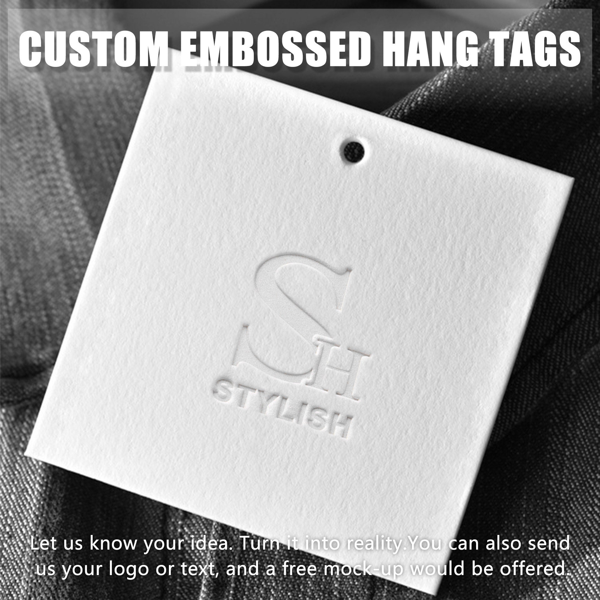 Personalized 2.3"×2.3" Embossed Hang Tags with Strings, Modern Gift Tags, Letterpress Hang Tags, Custom Clothing Tags (Thickness: 500GSM)