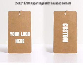 Personalized Kraft Paper Hang tags with Rounded Corners, 2"x3.5" Swing Tags with your logo/text, Favor Tags for Price/Gift/Wedding/Product