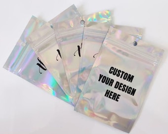 Custom Resealable Holographic Color Bags, Shiny bags, Favor Bags for Gift Package/Business, Holographic self seal bags,  Food Storage Bags