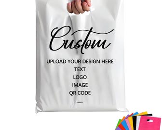 100 pcs Waterproof shopping bags, Custom gift bag, Business gift bags, Durable merchandise bag,Promotional gift bags, Polyethylene bags