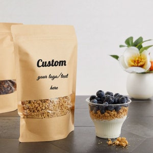 Custom 50 pcs Resealable Kraft Paper Bag with Window, Food Bag with Lock Seal Zipper, Stand up Pouches bags for product/Gift/Coffee beans
