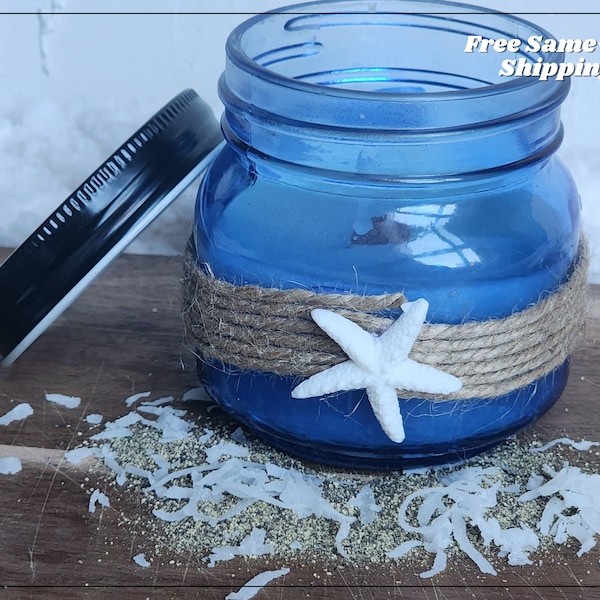 Coconut Sands Scented Soy Wax Candle | glass jar gift for her, mom | summertime | vacation | nautical beach | ready to ship | wood wick |