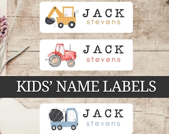 Boy Name Labels for School Daycare Name Label Pack Back to School Supply labels Truck Stickers for Boys