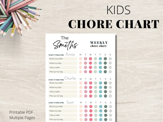 Simple Chore Chart for Kids L Weekly Chore Chart Printable L - Etsy