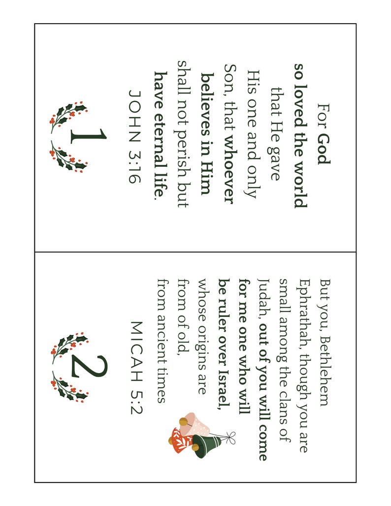 Printable Kids Christmas Bible Verse Cards L Advent Calendar Scripture