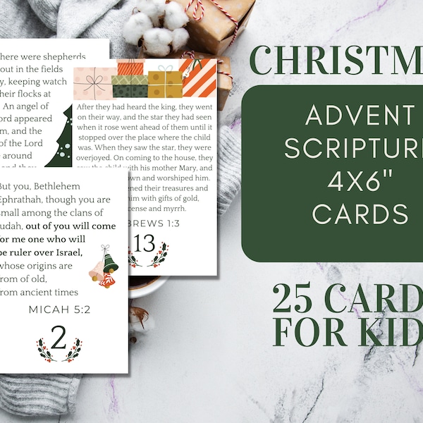 Printable Kids Christmas Bible Verse Cards l Advent Calendar Scripture Cards l Kids Scripture Cards l The Christmas Story for Kids