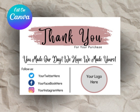 Editable &amp; Printable Thank You Business Cards Thank You for - Etsy