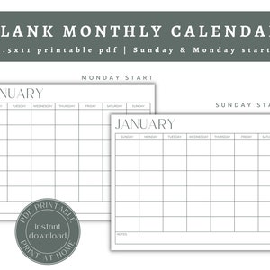 Blank Monthly Calendar Landscape Template, Printable Calendar Blank ...