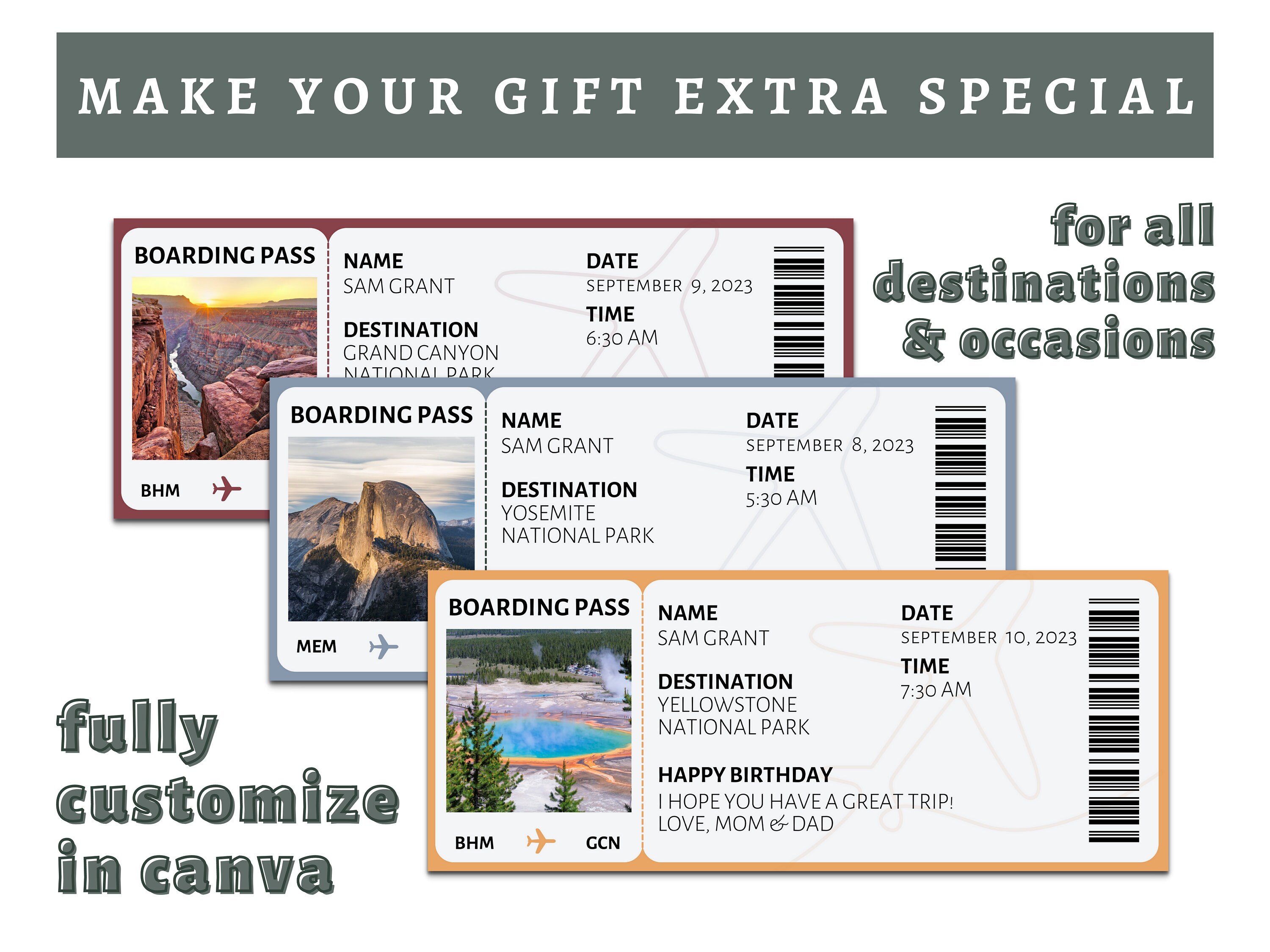 Boarding Plane Ticket Gift Template Surprise Vacation Gift - Etsy