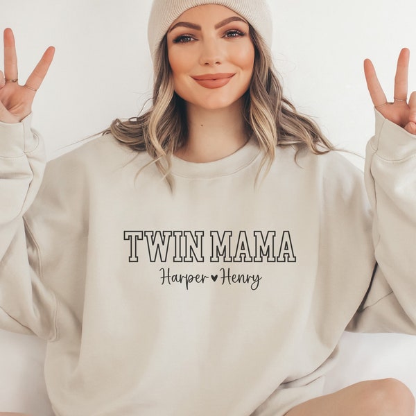 Custom Twin Mama Sweatshirt | Twin Mom Crewneck | Personalized Mom Gift | Custom Mom of Twins | Raising Twins Hoodie | New Mom Sweatshirt
