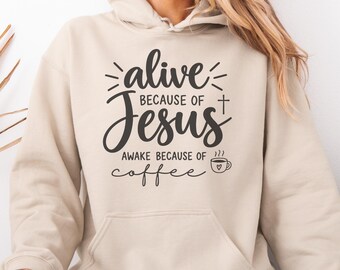 Christian Hoodie, Jesus and Coffee Sweatshirt, Minimalist Jesus Apparel, Coffee Lover Crewneck Tshirt, Funny Coffee Trendy Christian Gift