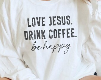 Christian Long Sleeve Shirt, Jesus and Coffee Shirt, Minimalist Jesus Apparel, Coffee Lover Tshirt, Funny Coffee Trendy Christian Gift