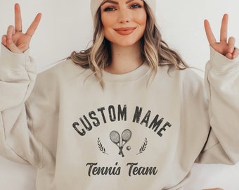 Custom Tennis Team Sweatshirt, Tennis Club Crewneck, Tennis Coach Gift, Tennis Player Gift, Custom Name Team Apparel, Tennis Lover Pullover