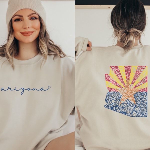 Sweat-shirt Arizona | Col rond drapeau de l’Arizona pour femmes | Fierté de l’État d’origine de l’Arizona | Cadeau de l’Arizona | Chemise AZ | Chemise des parcs nationaux | Voyage en Arizona