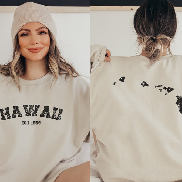 Hawaii Sweatshirt | Womens Hawaii Crewneck | Vintage Distressed Hawaii Home State Sweater | Hawaii Gift | Trip to Hawaii Vacation | HI Shirt