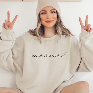 Maine Sweatshirt | Women&#39;s Main Crewneck Pullover | Maine  Shirt | Trip to Maine Long Sleeve | ME Shirt | Maine Clothes | Maine Gift