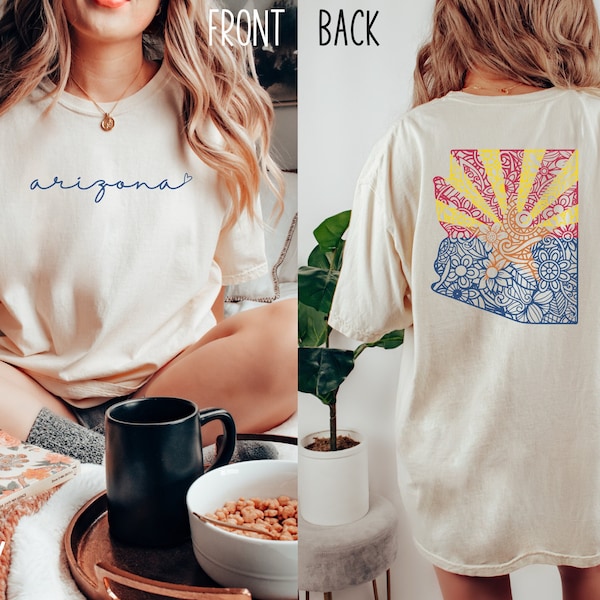 Chemise couleurs confort Arizona | Tee-shirt Crewneck drapeau de l’Arizona pour femmes | État d'origine de l'Arizona | Cadeau mignon de l’Arizona | Fierté de l'État de l'Arizona