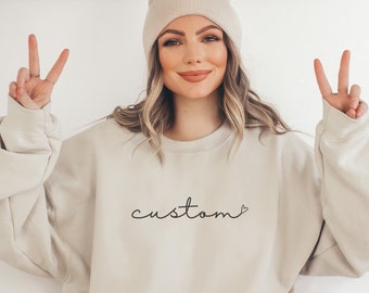 Custom Sweatshirt, Personalized Cursive Text Crewneck, Grandparent Customized Pullover, Custom Sleeve Print Sweatshirt, Custom Bride Shirt